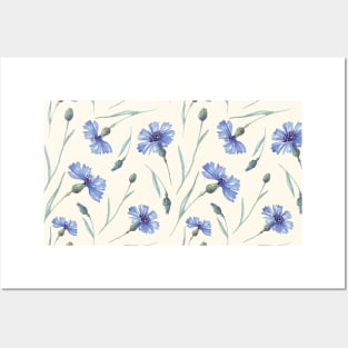 Botanical Floral Seamless pattern- delicate cornflowers Posters and Art